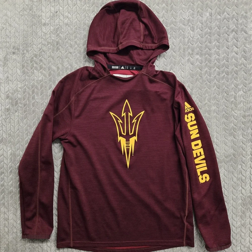 Adidas ASU Sun Devils Men Medium Maroon Climalite Pitchfork Hoodie‎ Shirt